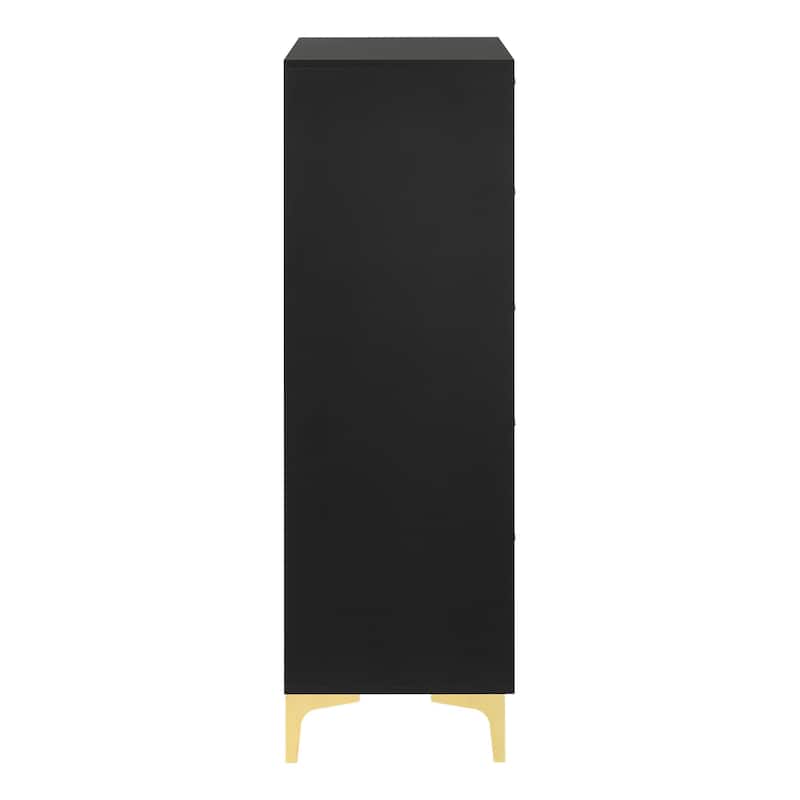 Lif 50 Inch Modern 5 Drawer Tall Dresser Chest, Gold Accents, Smooth Black