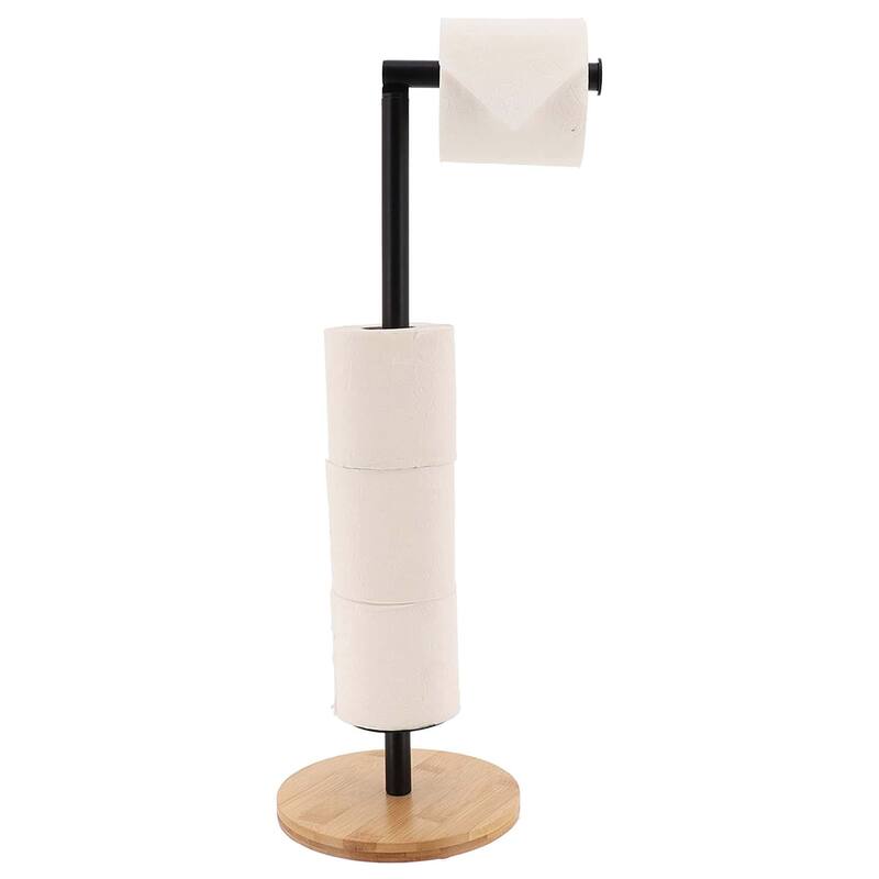 Freestanding Toilet Paper Holder Stand with Bamboo Base