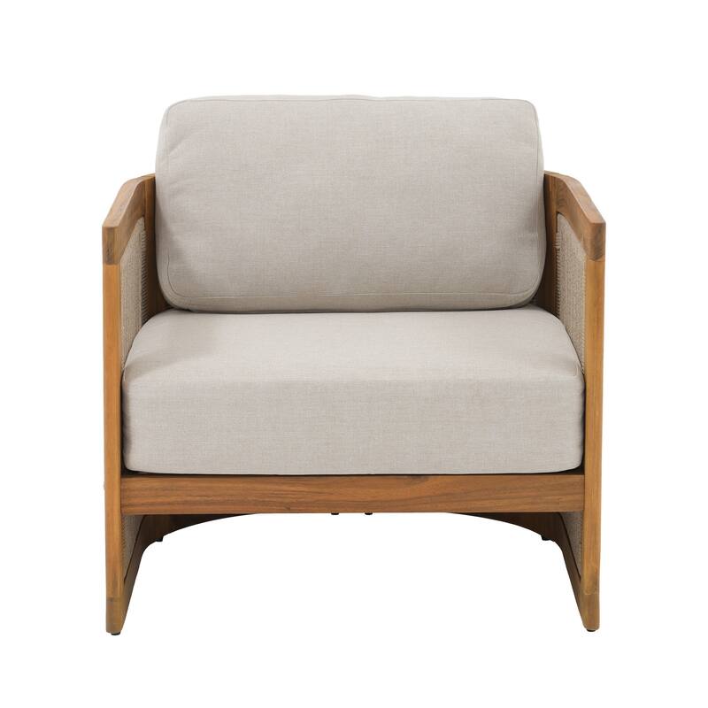 Outdoor 4-Piece Wooden Sofa Conversation Set With Cushions