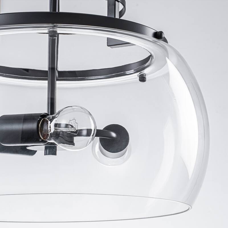 15.9" W 3-Light Modern Farmhouse Matte Black Pendant light with Clear Glass Dome Shade for Kitchen Island, Dining Room, Foyer