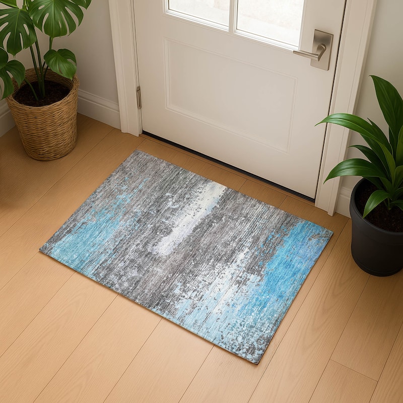 Premium Washable Super Soft Abstract Modern Mayfield Rug - Teal - 1'8" x 2'6"