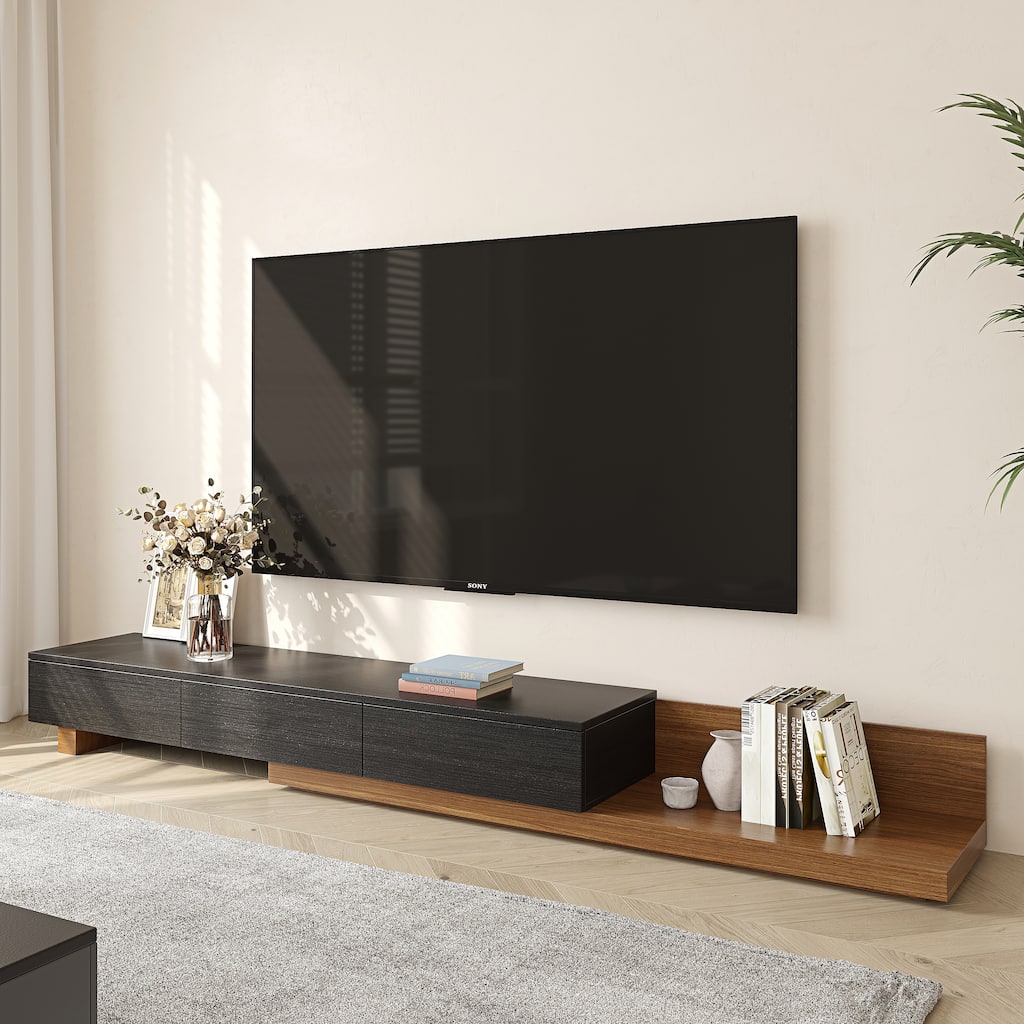 3-Drawer Retracted Extendable TV Stand Media Console In Stretch - 70.9" - 110.2"