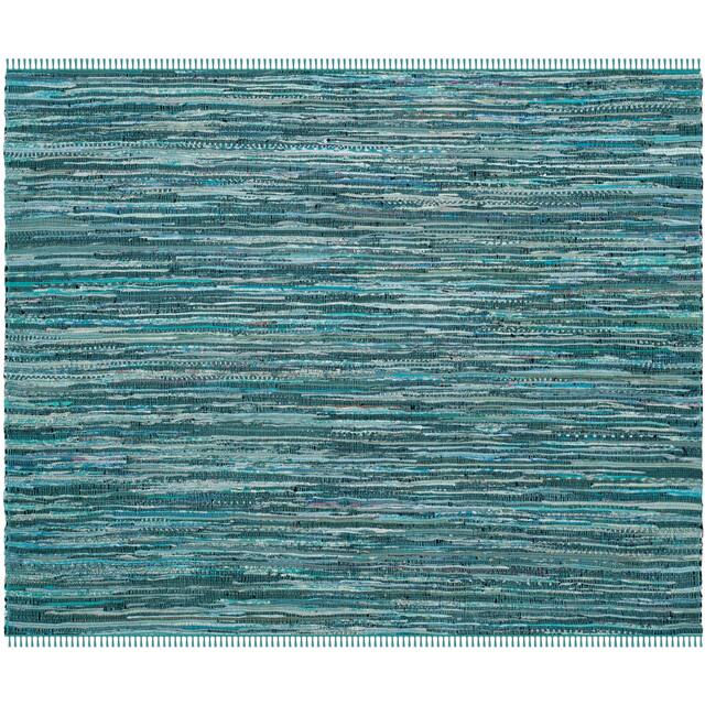 SAFAVIEH Handmade Rag Rug Bookem Casual Stripe Cotton Rug with Fringe - 6' x 6' Square - Turquoise/Multi