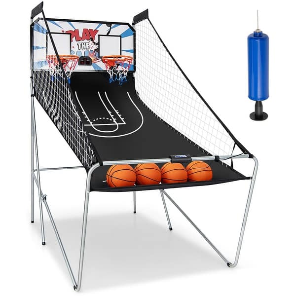 slide 2 of 10, Costway Dual LED Electronic Shot Basketball Arcade Game with 8 Game - 81.5'' x 81'' x 42.5'' (L x W x H) Black