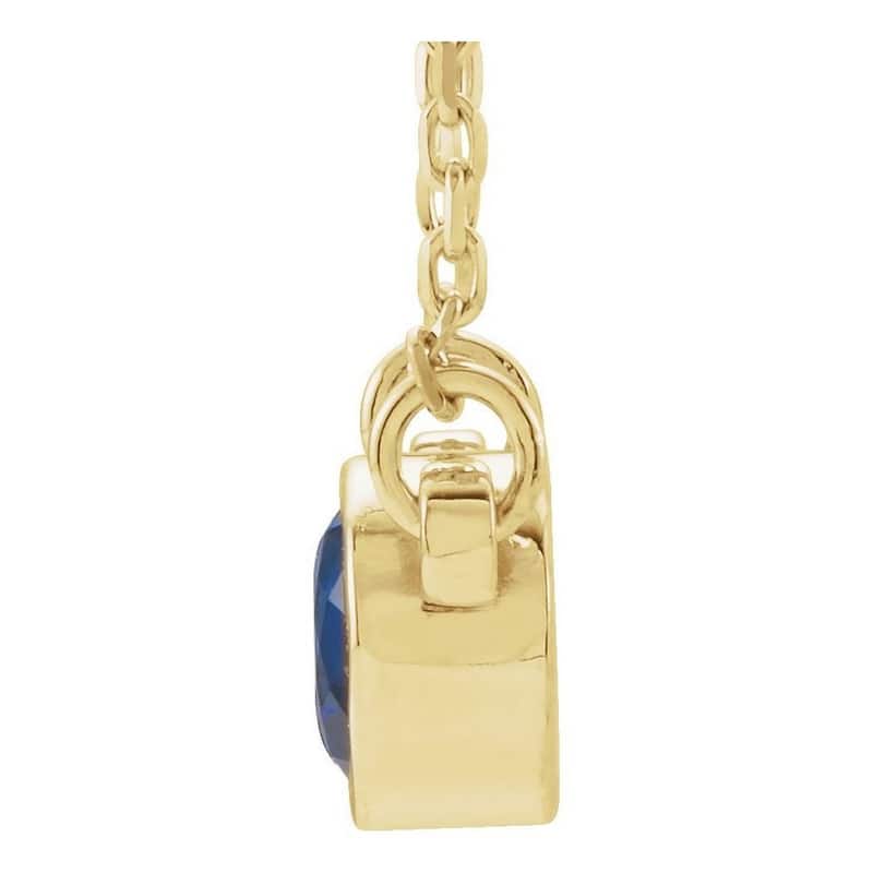 Curata 14k Yellow Gold 4mm Created Blue Sapphire Solitaire Bezel Necklace, 18"