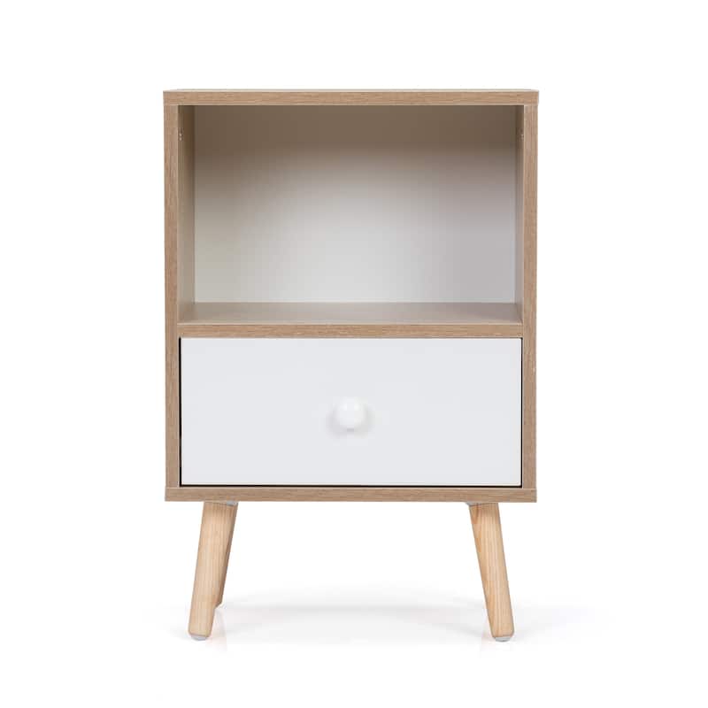 Wood Nightstand with Drawer and Shelf Set of 2