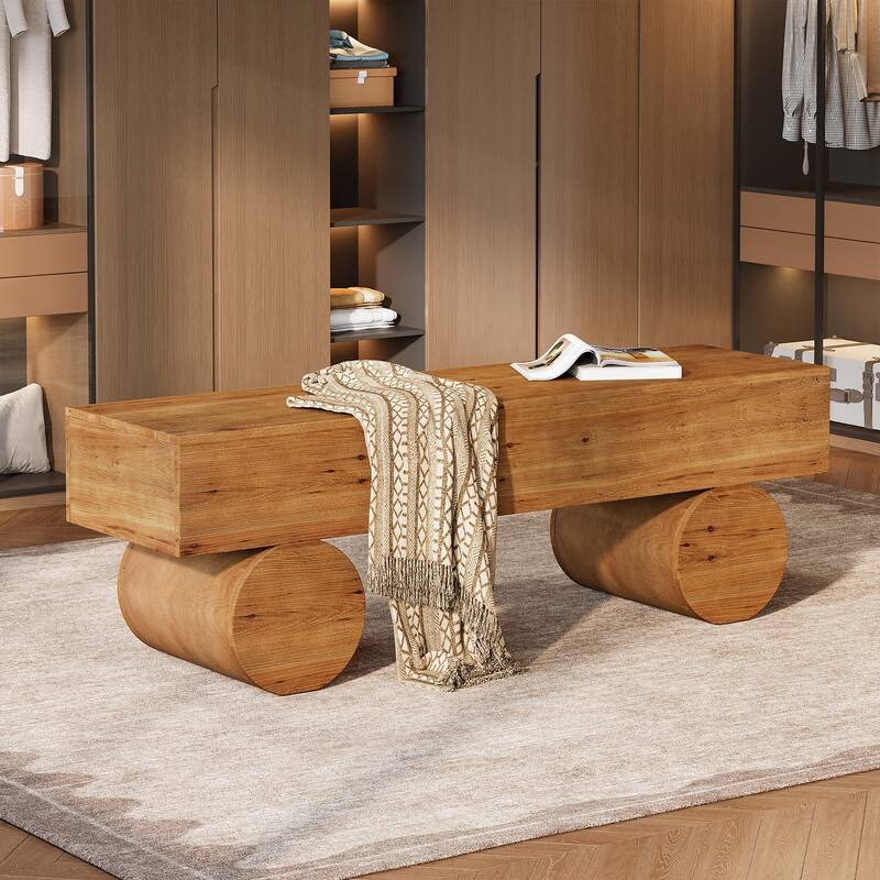 Farmhouse Solid Wood Entryway Bench, 59" End of Bed Bench for Bedroom - 15.7" D x 59" W x 18.8" H