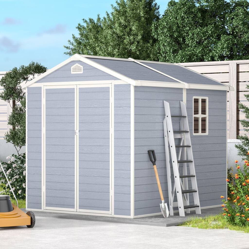 oneinmil 8'x6' Outdoor Storage Shed, Resin Utility Tool Shed