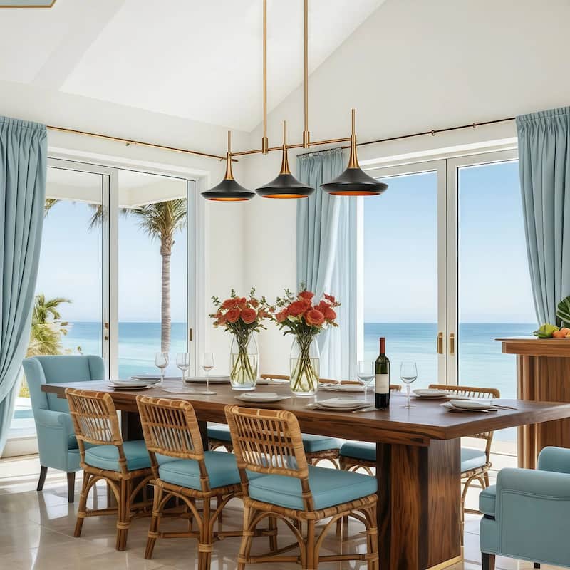 Conia Modern 3-Light Linear Chandelier Black Gold Pendant for Kitchen Island - 34.6"Wx9"Dx11.8"H