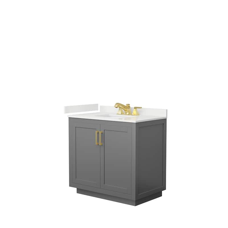 Miranda 36-inch Single Vanity, Quartz Top - Dark Gray, Gold Trim, White Quartz Top
