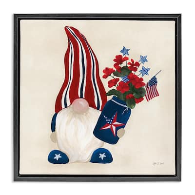 Stupell Patriotic Gnome & Flowers Framed Floater Canvas Wall Art Design By Yvette St. Amant