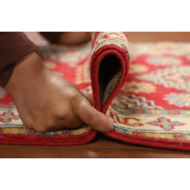 Hand Knotted Oriental 100% Wool Carpet Traditional Geometric Red Kazak Area Rug - 3' 0'' X 2' 0''