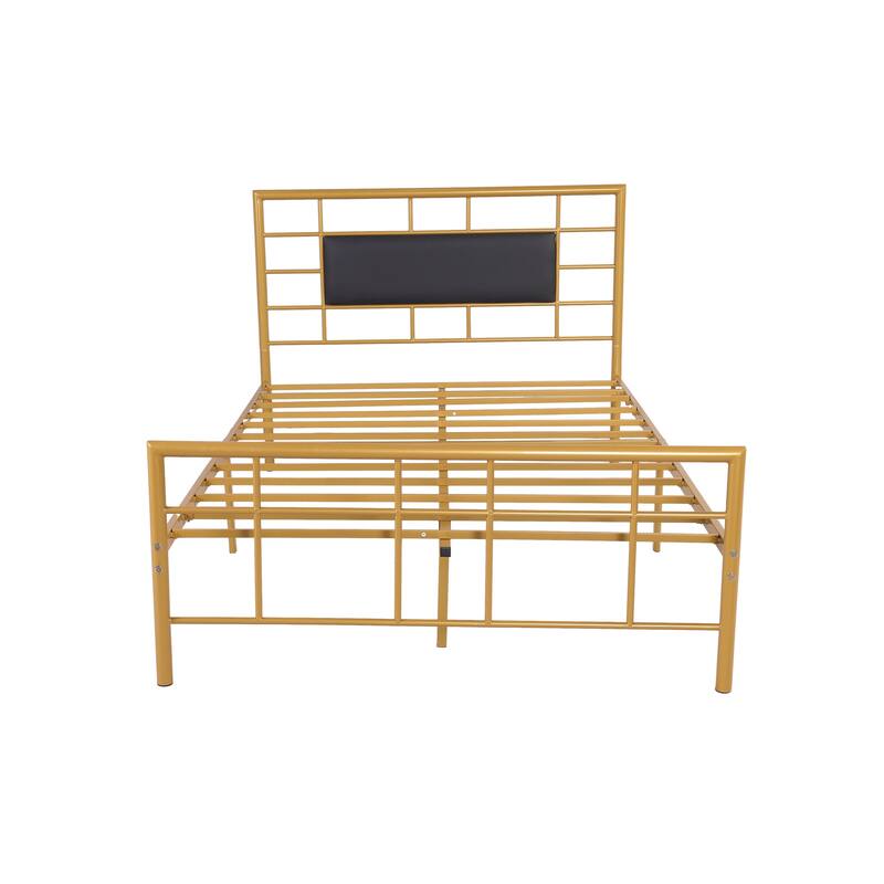 Alazyhome Modern Design Black Metal Platform Bed Frame with Headboard
