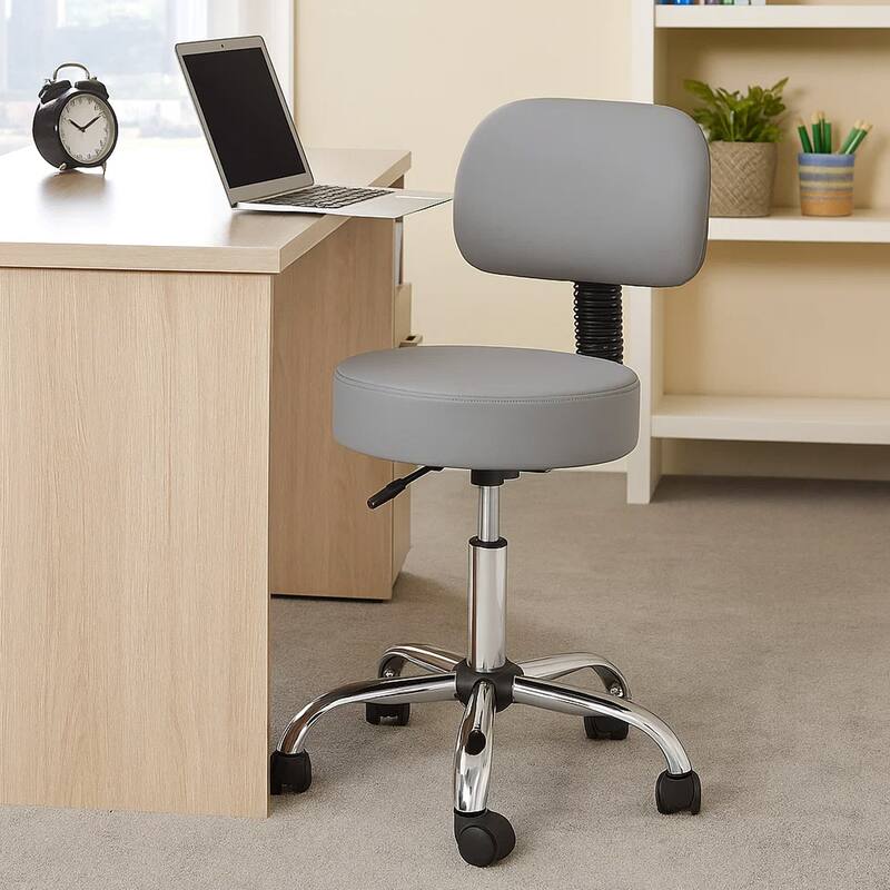Fea Medical Drafting Swivel Stool, Round Gray Padded Seat & Low Back