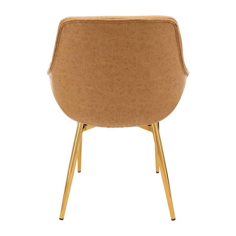 Markley Modern Leather Dining Armchair Set of 2 With Gold Metal Legs Accent Side Chair