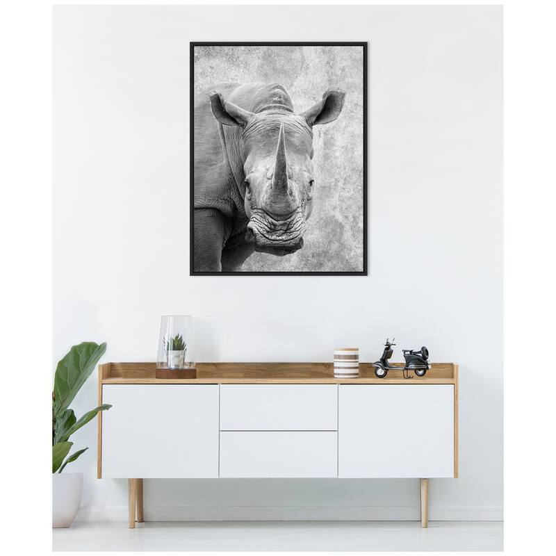 Kate and Laurel Sylvie Black and White Minimalist Rhino Framed Canvas by Simon Te of Tai Prints