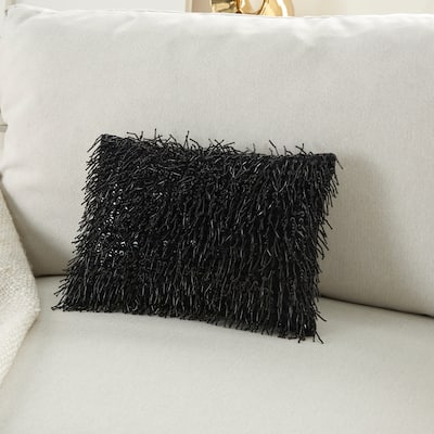 Mina Victory Luminescence Modern Beaded Tassels Throw Pillow , ( 10" X 14" )