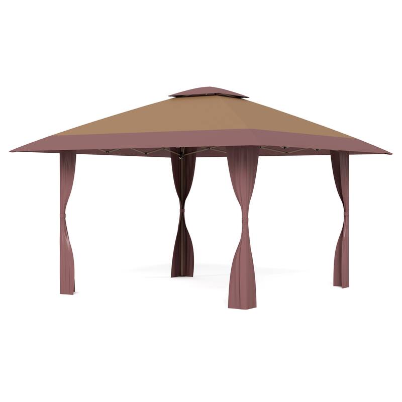 13' x 13' Outdoor Canopy Patio Gazebo Reinforced garden Pop-up Canopy Tentwith Elegant Corner Curtain - 13x13ft