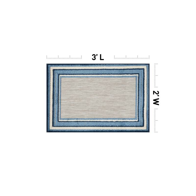 World Rug Gallery Indoor/Outdoor High-Low Textured Area Rug, Coastal Border Easy-Clean Patio Rug
