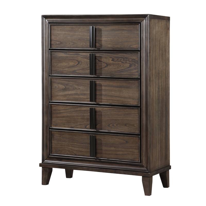 Roundhill Furniture Aetheria Contemporary Wood 5-Drawer Chest in Dark Brown
