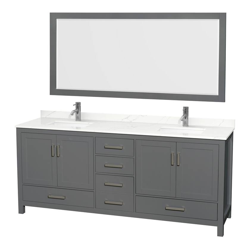Wyndham Collection WCS141480D-QTZ-UNSM70 Sheffield 80" Free Standing - Dark Gray / Giotto Quartz Top / Brushed Chrome