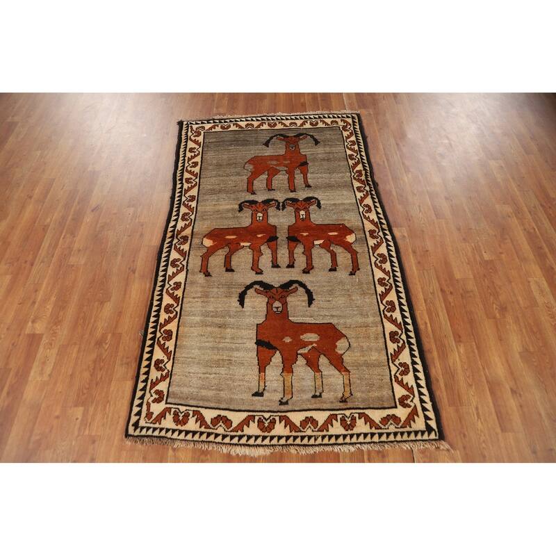 Animals Pictorial Gabbeh Persian Rug Hand-Knotted Wool Carpet - 3'7"x 6'2"
