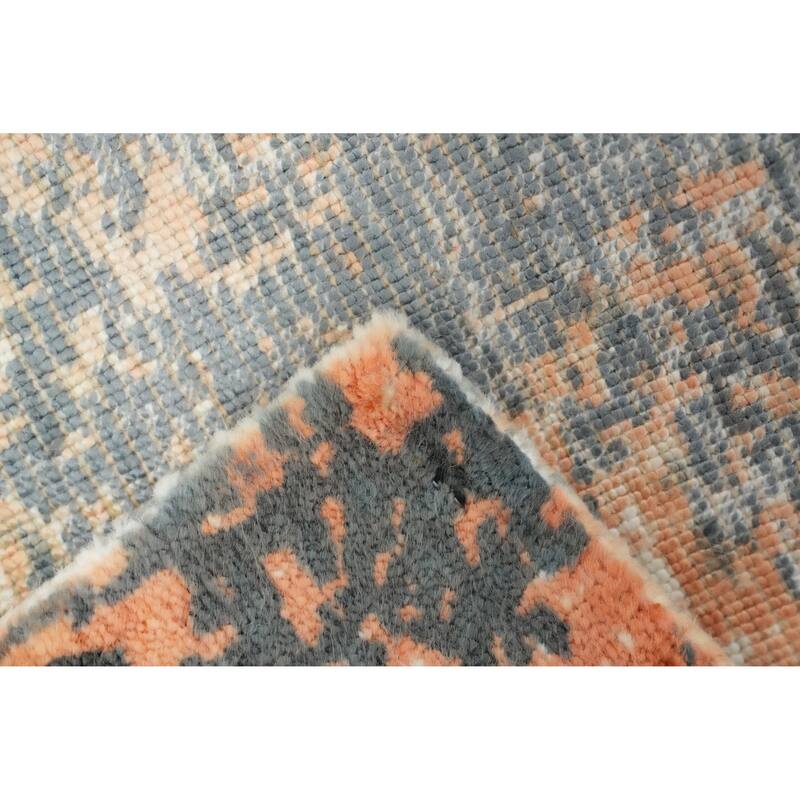Hand Knotted Oriental Viscose Silk Carpet Modern Abstract Oranges & Rust Abstract Area Rug - 4' 0'' X 2' 0''