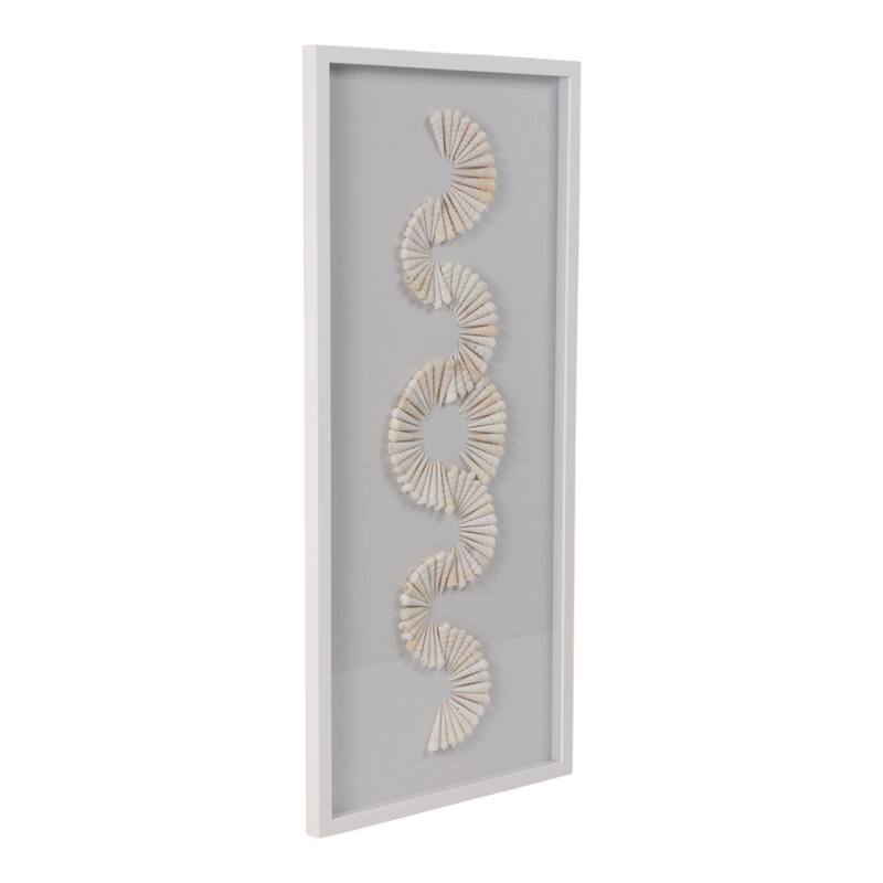 Shell Wood Frame Wall Art Textured Design Home Office - 40" White