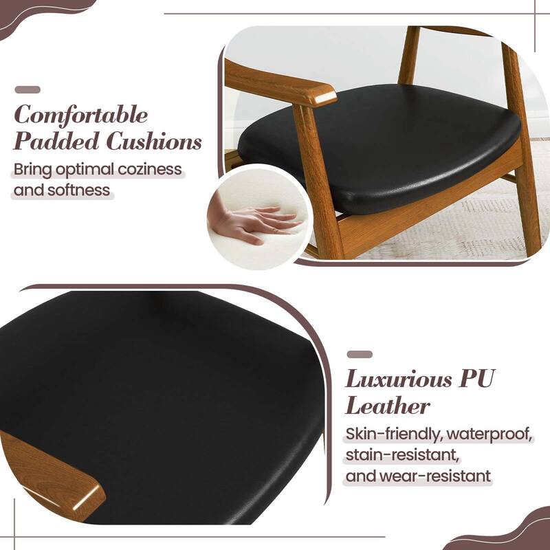 Set of 2 Wooden Dining Chairs PU Leather Upholstered Kitchen Chairs