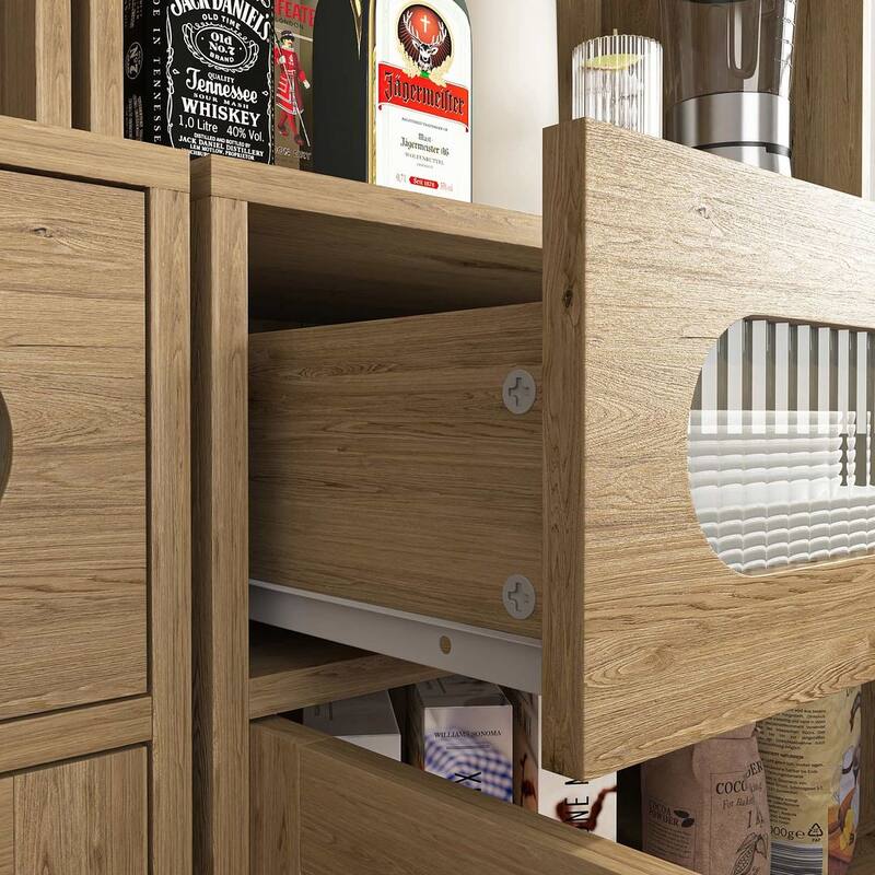 Accent Kitchen Buffet and Hutch Wooden Storage Cupboard with Glass Accent Drawer, and Microwave Space