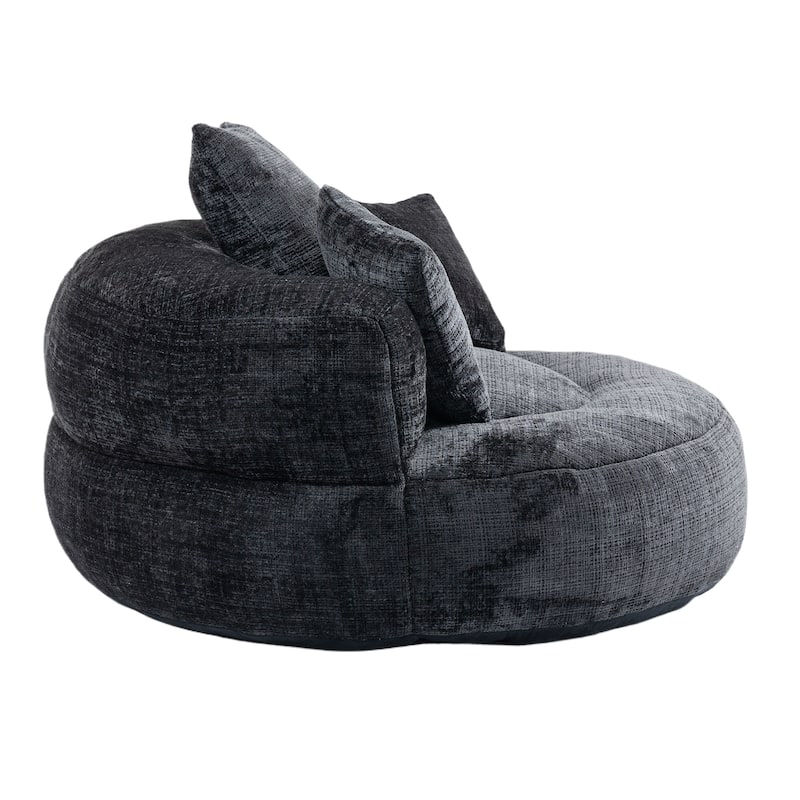 Chenille Oval Bean Bag Chair, Memory Foam Filling Lazy Sofa, Adults Lounge Chair with 3 Pillows & Semi-Wraparound Armrests