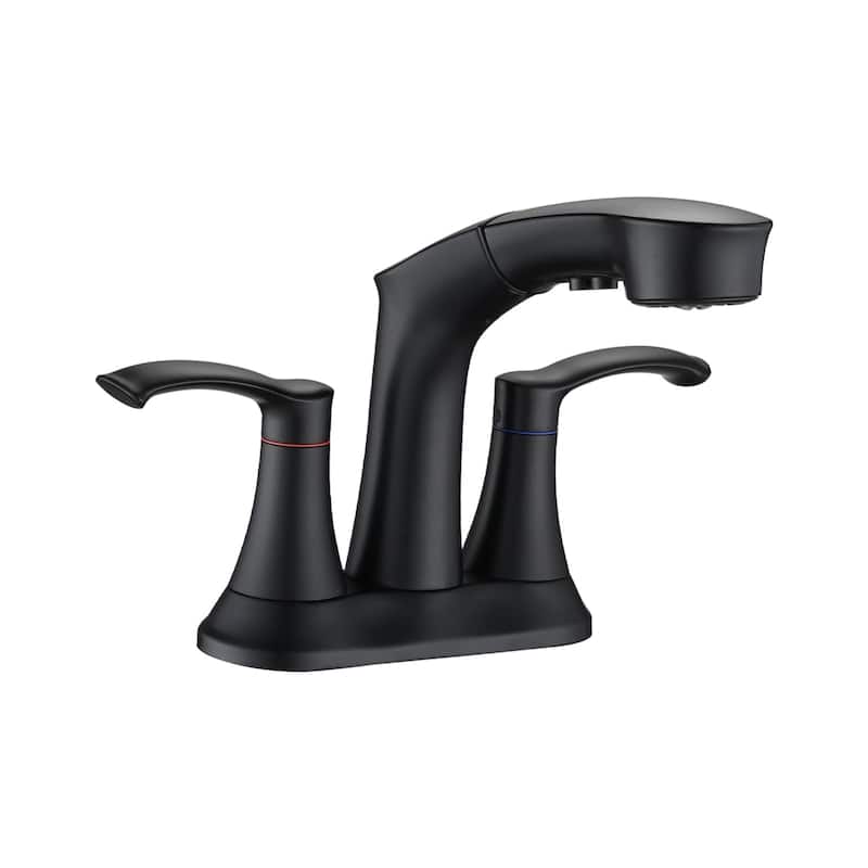 4 Inch Centerset Bathroom Sink Faucet with Pull Out Sprayer Bathroom Faucet with Dual Lever Handle Vanity Tap with 2 Hole