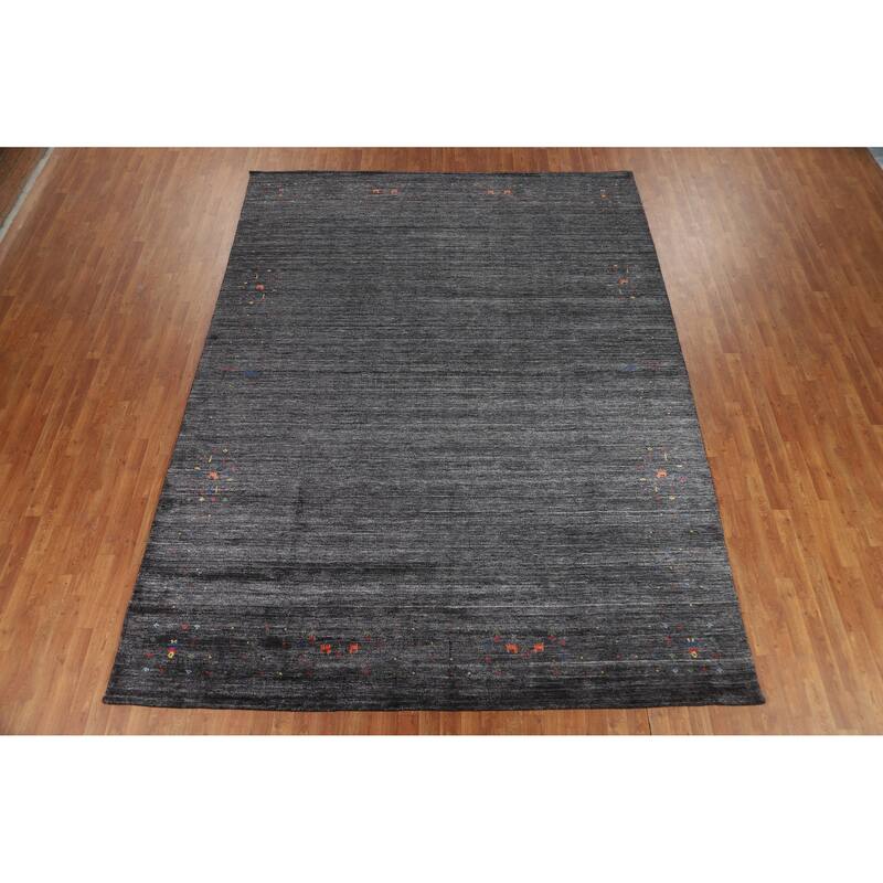 Charcoal Gabbeh Oriental Area Rug Hand-Knotted Silk Carpet - 8'10" x 11'9"