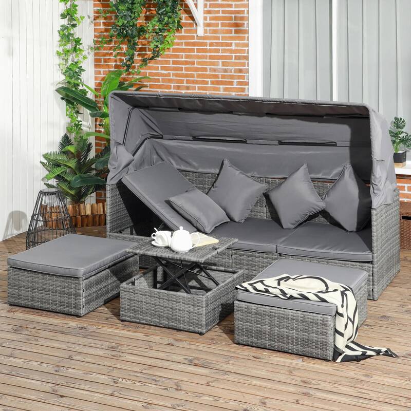 4PCS Adjustable Canopy Outdoor Rattan Sofa Set,Adjustable Coffee Table