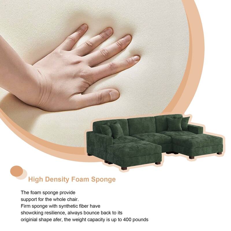 Oversized Chenille Modular Sectional Sofa Conversation Set with 2 Ottomans