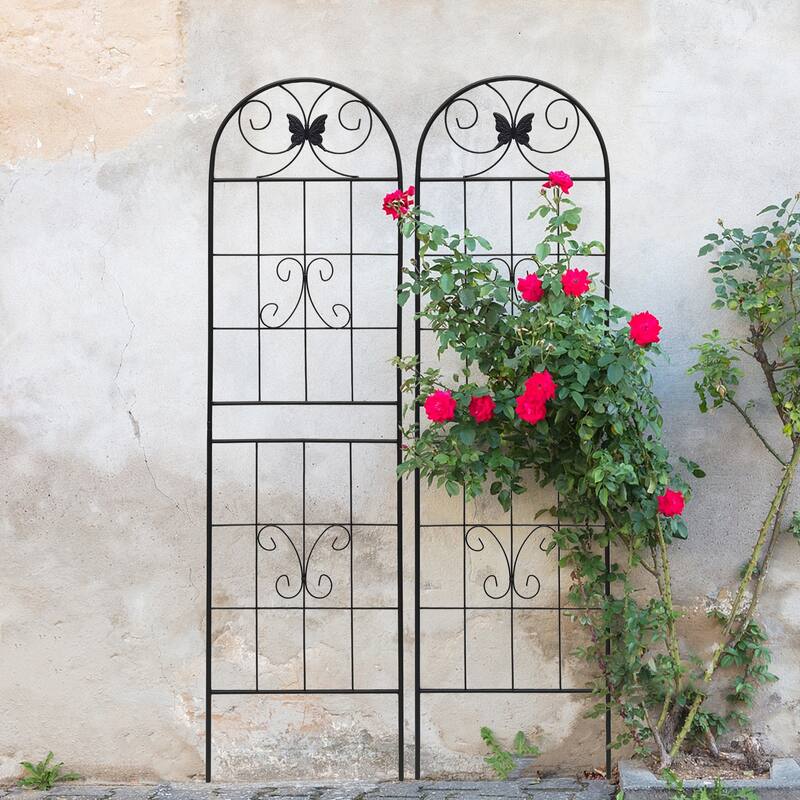 2 Pack Metal Garden Trellis Rustproof Trellis for Climbing Plants Outdoor Flower Support Dragonfly Deco Black