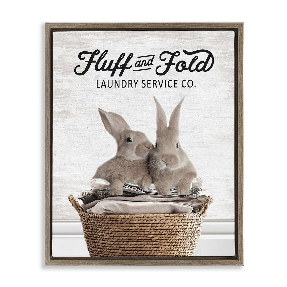 Stupell Vintage Laundry Service Bunnies Framed Floater Canvas Wall Art Design By Lettered and Lined