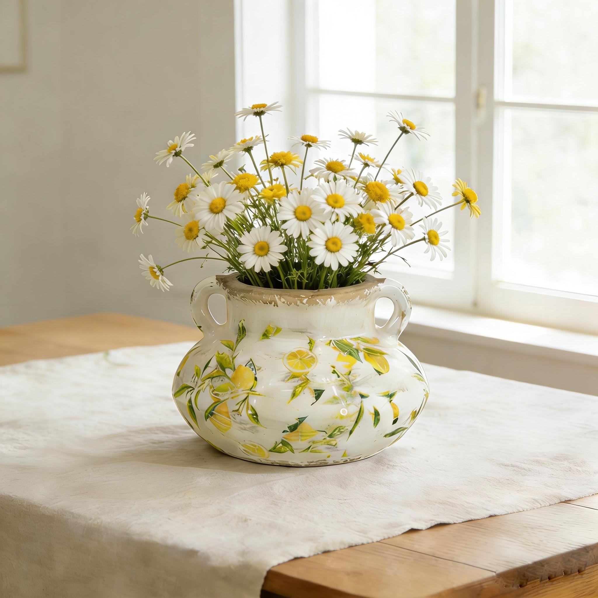 Indoor Round Ceramic Lemon Planter Pot for Succulents, Trailing Plants