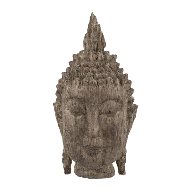 12 Inch Buddha Head Sculpture, Calming Accent Decoration, Polyresin, Brown - Brown