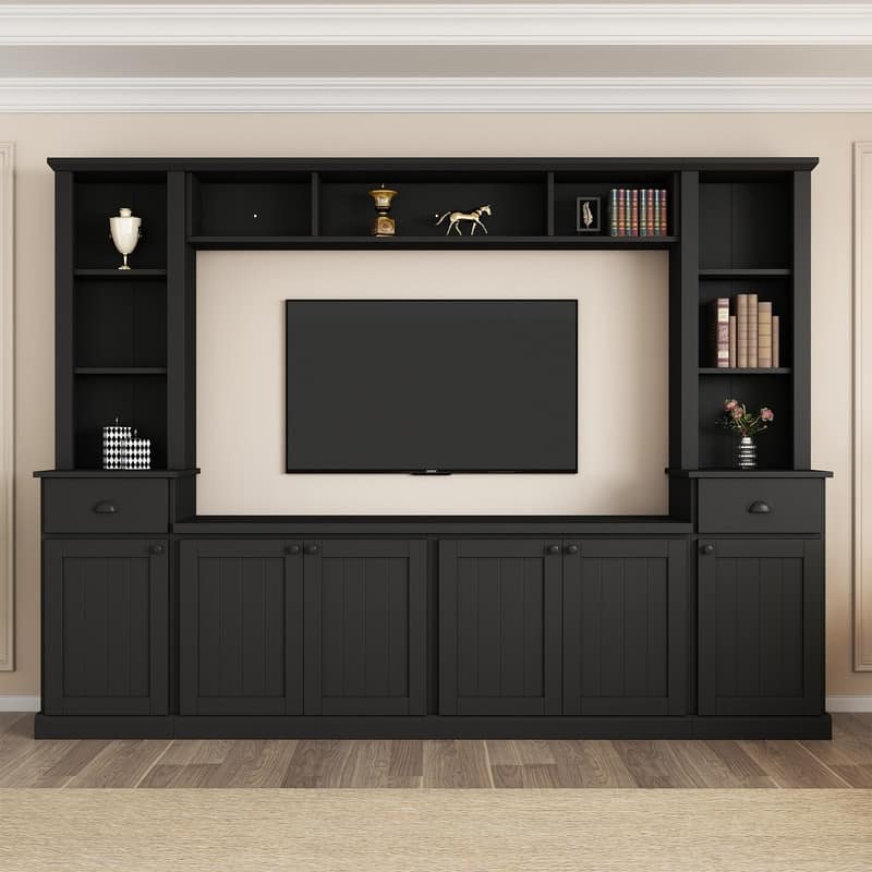 Minimalist Entertainment Wall Unit Set with Bridge for TVs Up to 75'',Adjustable Shelves
