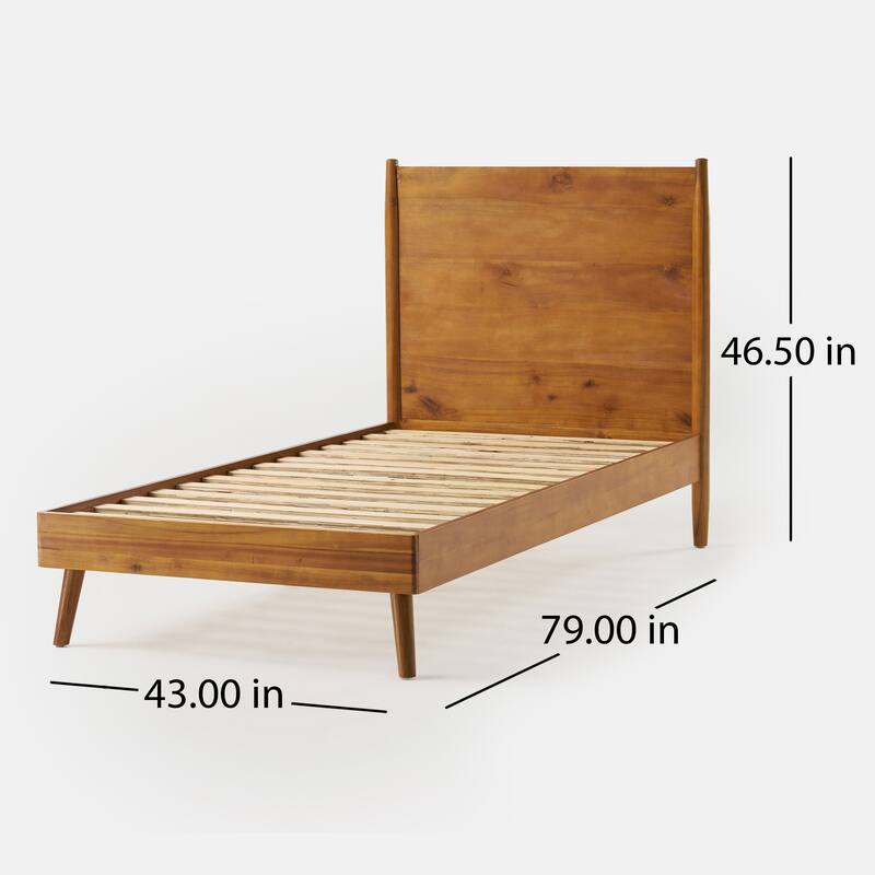 Solid Wood Twin Bed with Mid-Century Design and Durable Acacia Frame