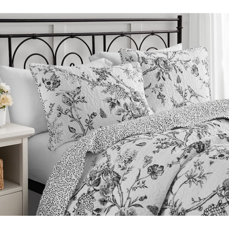 CEDAR COURT Chantilly Toile Floral All-Season Reversible Cotton Quilt Set