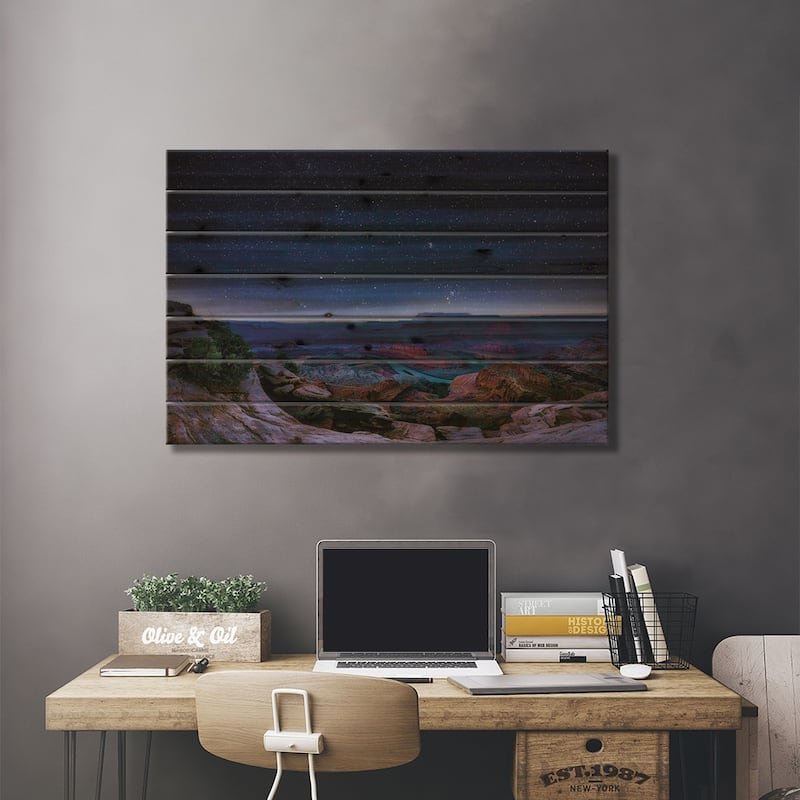 Horseshoe Bend At Night Arizona Print On Wood by OLena Art - Multi-Color
