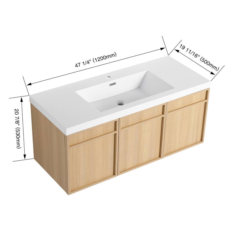 Beingnext 48"/60" Wall-Mounted Bathroom Vanity with Sink, Floating Bathroom Vanity with Soft Close Door
