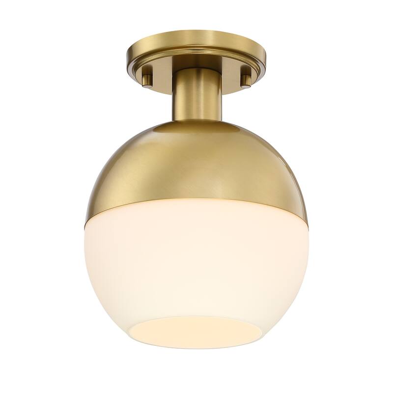 Linden 8 in. 1-Light Brushed Gold Mid-Century Modern Semi Flush Mount with Etched Opal Glass Shade for Bedrooms - 10.5