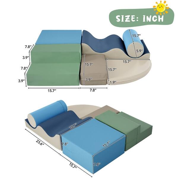 dimension image slide 1 of 3, 6 in 1 Soft Foam Playset Play Equipment Climb and Crawl Playground