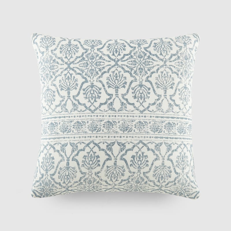 Elegant Patterns Cotton Decor Throw Pillow in Antique Floral - Light Blue