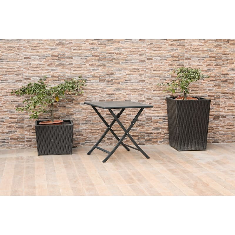 16” Folding Square End Table with Gray Stainless Steel Top and Cross Legs for Living Room or Outdoor Use - 16”L x 16”W x 18”H