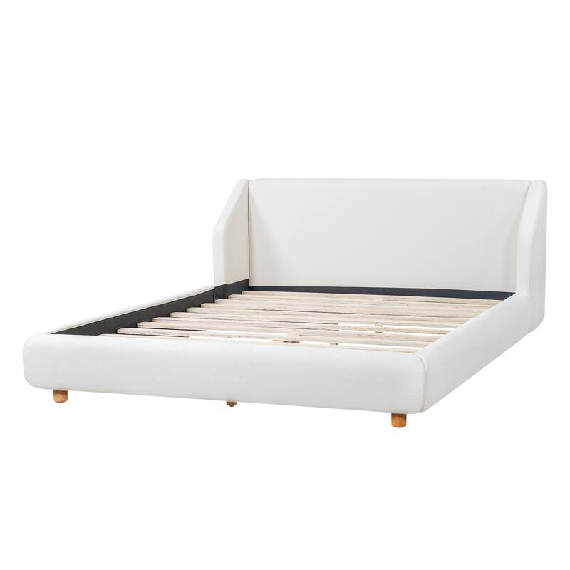 Christopher Knight Home - Arvilla Modern Boucle Upholstered Low Profile Platform Bed with Wingback Headboard & Wooden Slats