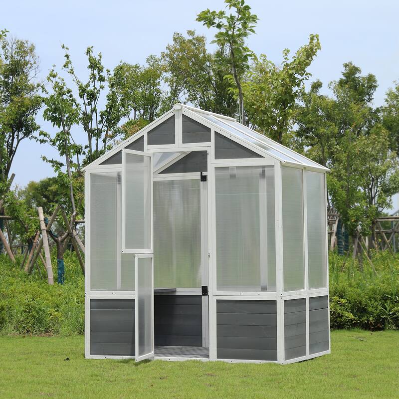 Walk-in Greenhouse, Heavy Duty Solid Frame Wood Garden Shed - 76''x48''x86''